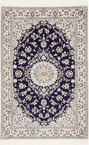 Tappeto Nain 6la Persia Medaglione Blu Scuro Avorio 101x157 Cm