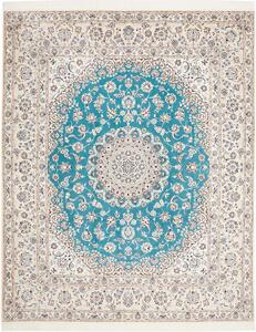 Tappeto Nain 6la Persia Medaglione Avorio Turchese Blu 207x254 Cm