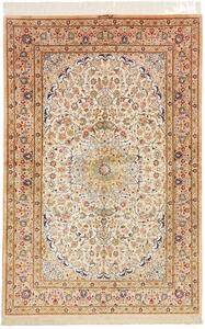 Tappeto Ghom Seta Persia Medaglione Avorio Pesca 131x200 Cm