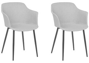 Set di 2 sedie da pranzo in tessuto grigio chiaro imbottito con gambe nere Stile retrò Mobili per il soggiorno Beliani