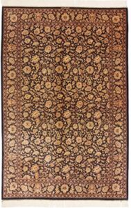 Tappeto Ghom Seta Persia Floreale Blu Notte Oro 130x198 Cm
