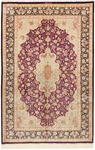 Tappeto Ghom Seta Persia Medaglione Bordeaux Beige 133x201 Cm