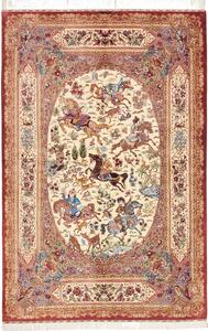 Tappeto Ghom Seta Persia Astratto Crema Rosso 131x198 Cm
