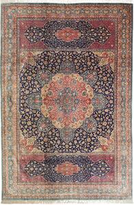 Tappeto Ghom Seta Persia Medaglione Blu Rosso 195x298 Cm