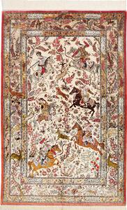 Tappeto Ghom Seta Persia Floreale Avorio Rosso 132x203 Cm