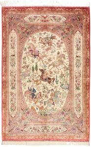 Tappeto Ghom Seta Persia Floreale Crema Rosso 132x201 Cm