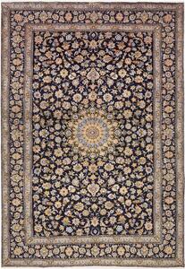 Tappeto Kashan Persia Medaglione Blu Indaco Oro 255x370 Cm