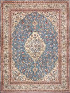Tappeto Kashan Persia Medaglione Azzurro Crema 283x382 Cm