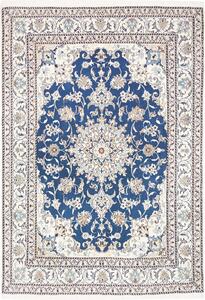 Tappeto Nain Kashmar Persia Medaglione Blu Crema Beige 150x210 Cm