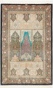 Tappeto Ghom Seta Persia Floreale Turchese Nero 105x165 Cm