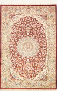 Tappeto Ghom Seta Persia Medaglione Rosso Crema 101x150 Cm