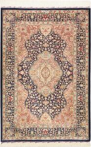 Tappeto Ghom Seta Persia Medaglione Blu Rosa Salmone 81x121 Cm