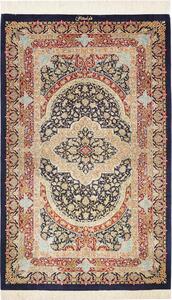 Tappeto Ghom Seta Persia Medaglione Blu Oro 80x118 Cm