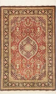 Tappeto Ghom Seta Persia Medaglione Rosso Mattone Oro 80x120 Cm
