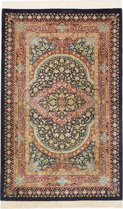 Tappeto Ghom Seta Persia Medaglione Blu Oro 77x123 Cm
