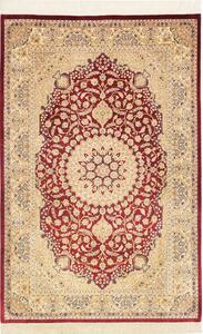Tappeto Ghom Seta Persia Medaglione Rosso Crema 97x149 Cm
