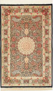 Tappeto Ghom Seta Persia Medaglione Nero Rosso 95x151 Cm