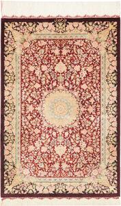 Tappeto Ghom Seta Persia Medaglione Rosso Crema 59x89 Cm