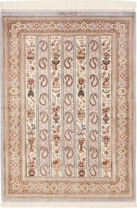 Tappeto Ghom Seta Persia Floreale Bianco Grigio 101x154 Cm