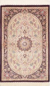 Tappeto Ghom Seta Persia Medaglione Avorio Bordeaux 79x122 Cm