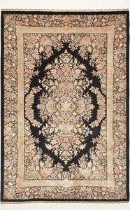 Tappeto Ghom Seta Persia Medaglione Nero Rosa 84x123 Cm