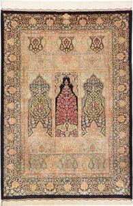 Tappeto Ghom Seta Persia Floreale Nero Rosso 82x118 Cm