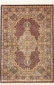 Tappeto Ghom Seta Persia Medaglione Bordeaux Oro 103x148 Cm