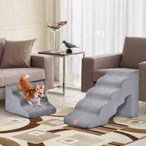 Costway Set di rampe in schiuma per cani con 5 e 3 gradini, Scale morbide per cani antiscivolo alte 56cm e 28cm Grigio