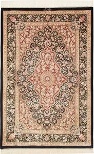 Tappeto Ghom Seta Persia Medaglione Nero Rosso 98x148 Cm