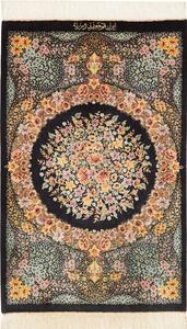 Tappeto Ghom Seta Persia Medaglione Nero Arancio 59x93 Cm