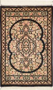 Tappeto Ghom Seta Persia Medaglione Nero Pesca 58x91 Cm