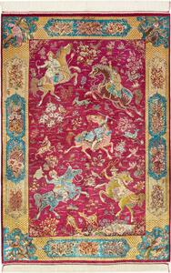 Tappeto Ghom Seta Persia Floreale Fucsia Turchese 100x148 Cm