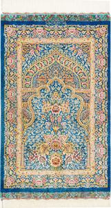 Tappeto Ghom Seta Persia Floreale Blu Crema 59x97 Cm