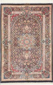 Tappeto Ghom Seta Persia Medaglione Blu Crema 106x153 Cm