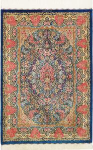 Tappeto Ghom Seta Persia Medaglione Blu Rosa 81x120 Cm