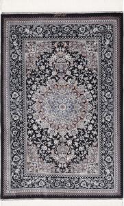 Tappeto Ghom Seta Persia Medaglione Nero Crema 78x120 Cm