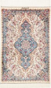 Tappeto Ghom Seta Persia Medaglione Crema Azzurro 59x90 Cm