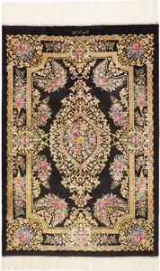 Tappeto Ghom Seta Persia Medaglione Nero Oro 61x90 Cm