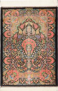 Tappeto Ghom Seta Persia Floreale Nero Policromo Vivace 62x88 Cm