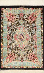 Tappeto Ghom Seta Persia Medaglione Nero Turchese 60x91 Cm