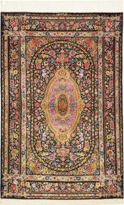 Tappeto Ghom Seta Persia Medaglione Nero Policromo 100x151 Cm