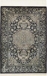 Tappeto Ghom Seta Persia Medaglione Nero Crema 58x88 Cm