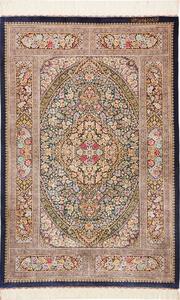 Tappeto Ghom Seta Persia Medaglione Blu Policromo 101x155 Cm