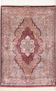 Tappeto Ghom Seta Persia Medaglione Rosso Bordeaux Avorio 100x143 Cm