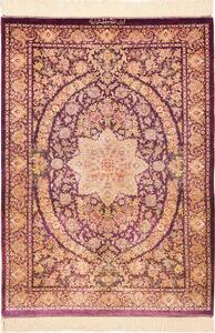 Tappeto Ghom Seta Persia Medaglione Viola Oro 80x117 Cm