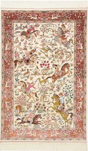 Tappeto Ghom Seta Persia Astratto Avorio Rosso 100x153 Cm