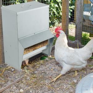 Costway Mangiatore per galline in acciaio zincato da 22 kg, Mangiatoia automatica a muro con coperchio Argento