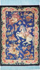 Tappeto Ghom Seta Persia Floreale Blu Nero 57x87 Cm
