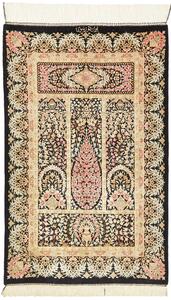 Tappeto Ghom Seta Persia Floreale Nero Beige 60x93 Cm