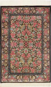 Tappeto Ghom Seta Persia Floreale Nero Rosa 78x119 Cm